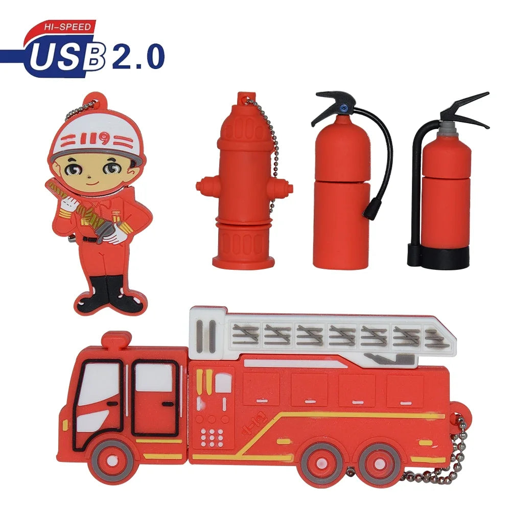 Fire Truck USB Flash Drive 2.0 Novelty Gift 4GB–128GB Novelty USB Flash Drive PRIMED
