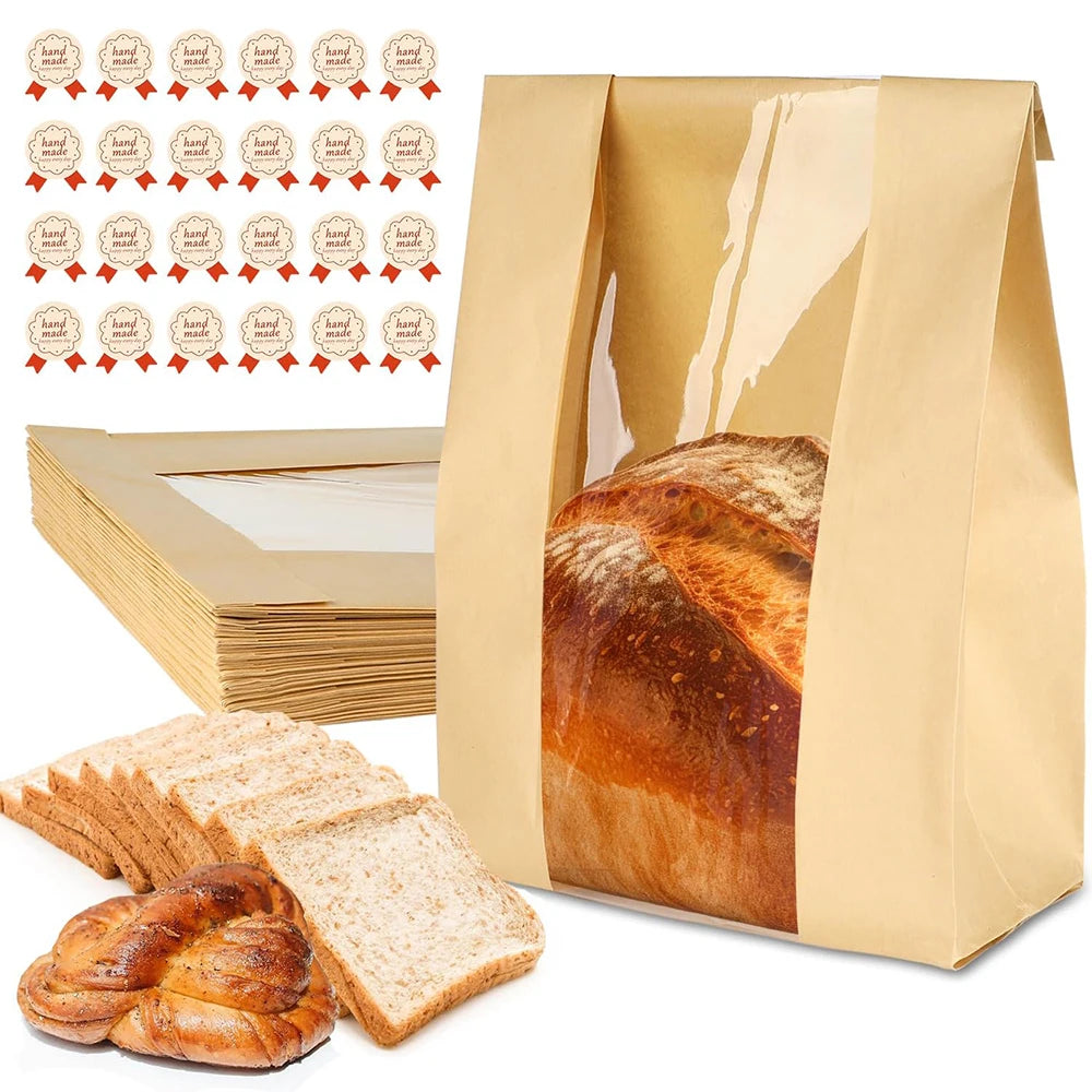 LMETJMA Large Paper Bread Bags with Window – 25 Pack Bakery Packaging Bags PRIMED