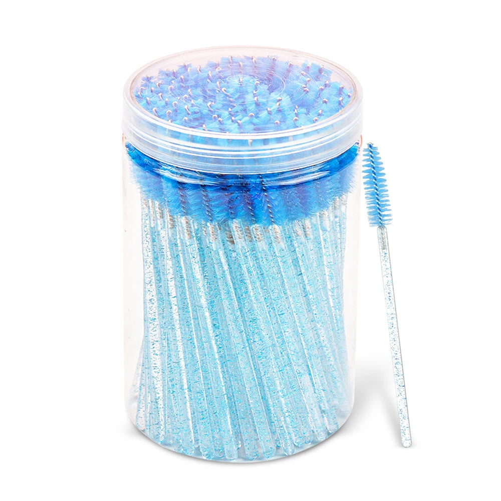 100 Pcs Spoolie Brushes – Eyelash Extension Makeup Tools Spoolie Brush Set PRIMED dark blue