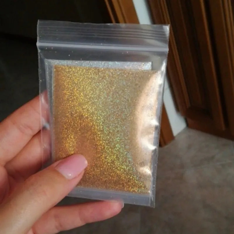 Holographic Nail Glitter Powder 10g – Silver & Gold Laser