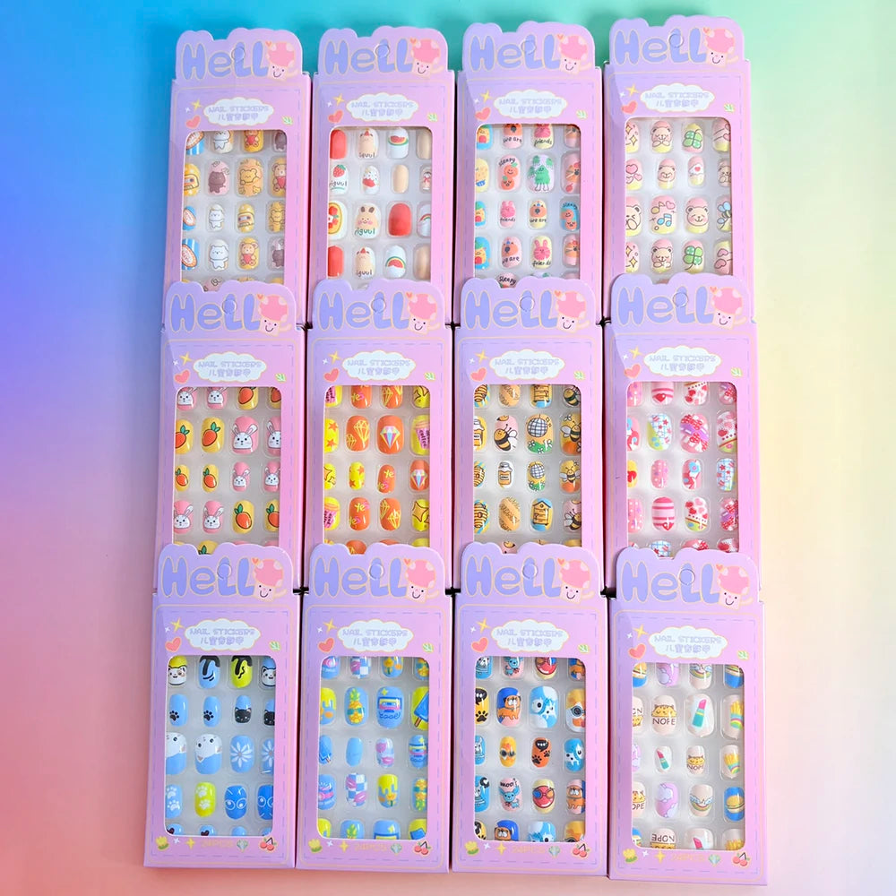 120Pcs Kids Cartoon Press-On Nails – Bear, Bee & Rabbit Kids Press-On Nails PRIMED
