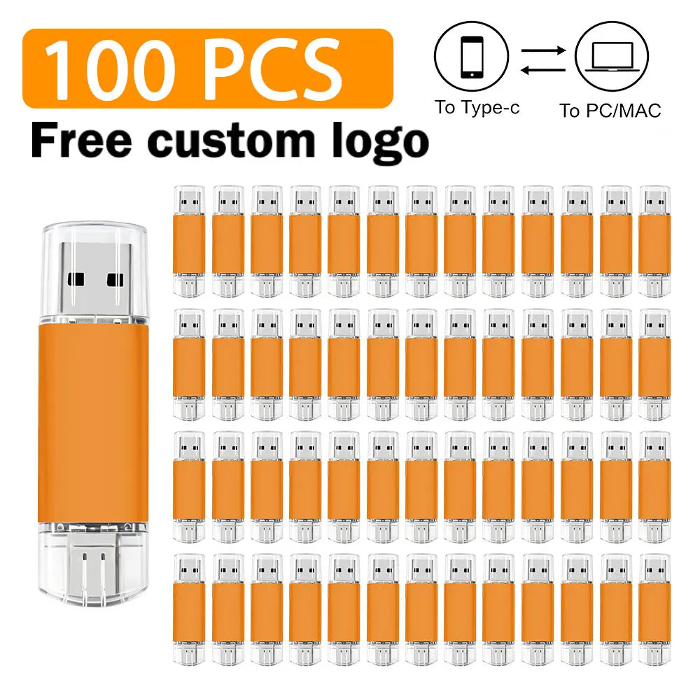 Type-C USB Flash Drive Bulk Custom Logo | 8–64GB 10/50/100 Pcs USB Flash Drive PRIMED 4GB Yellow x100