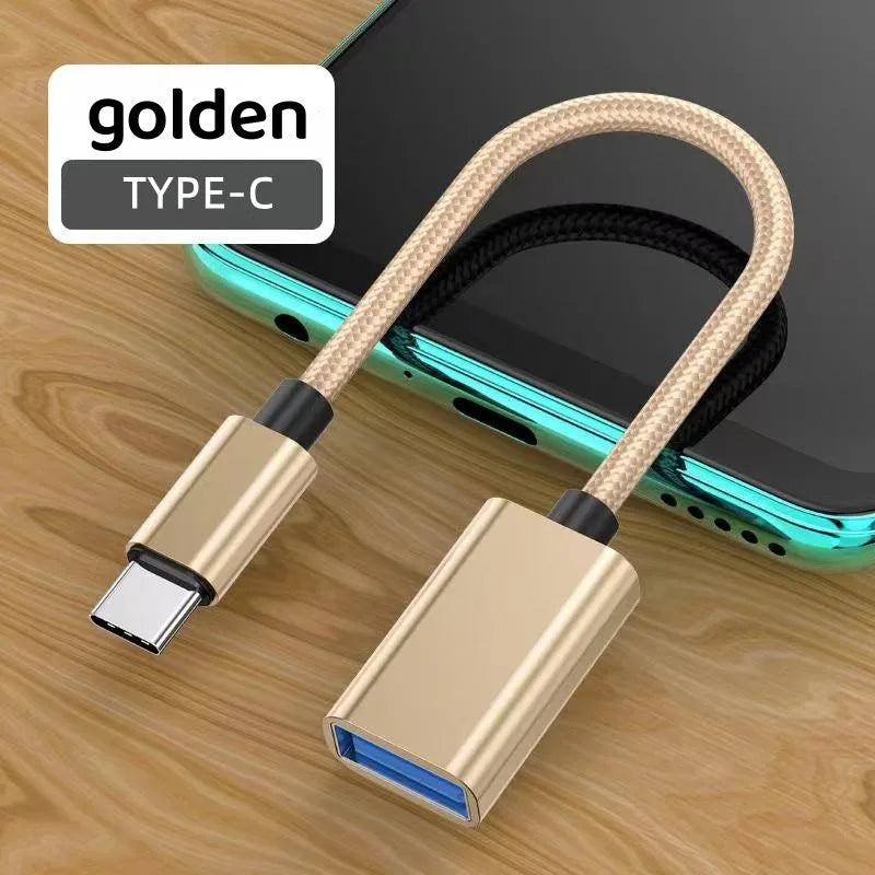 USB-C to USB OTG Adapter Cable | Type-C Male to USB-A Female USB OTG Adapter PRIMED Golden