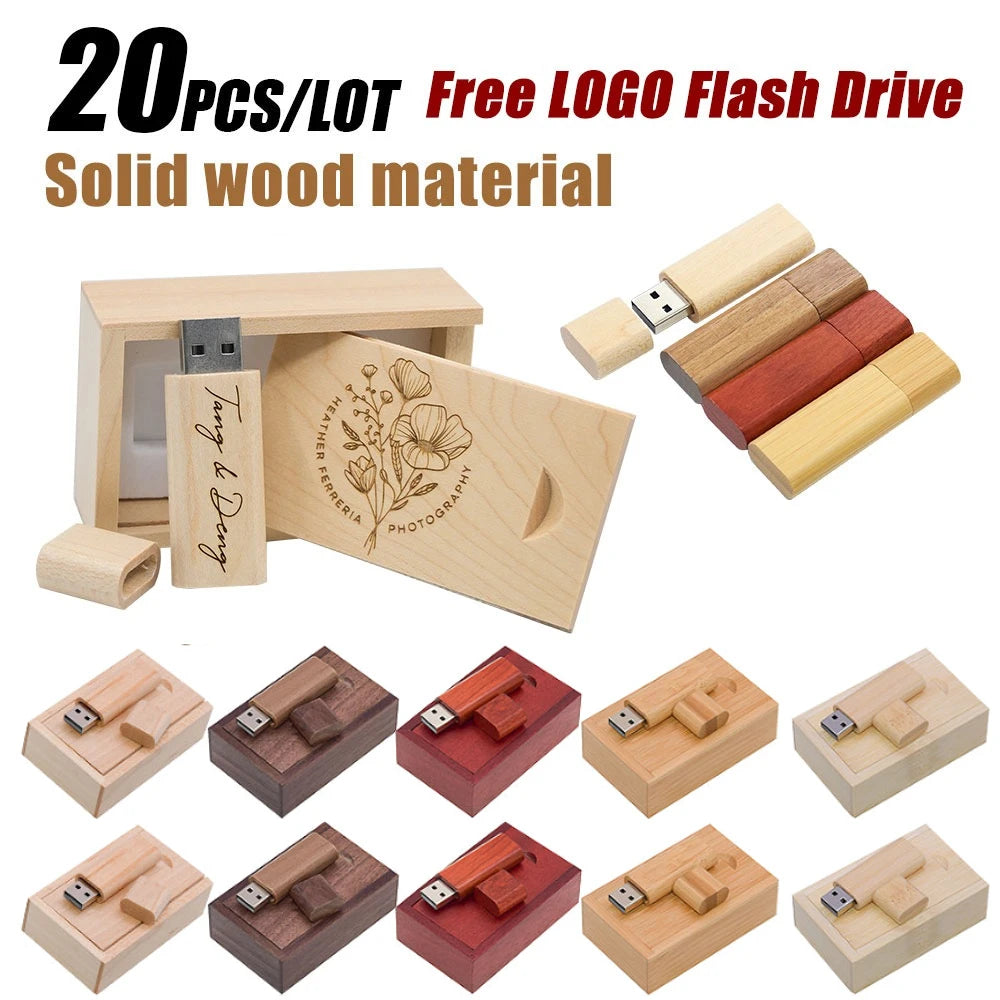 20-Pack Custom Logo Wooden USB Flash Drives 4GB–128GB USB Flash Drive PRIMED