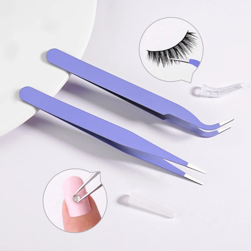 Rhinestone Eyelash Tweezers Stainless Steel Nail Art Set