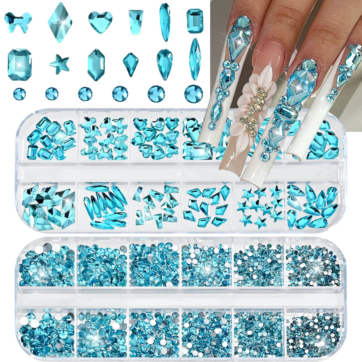 3D Nail Art Rhinestones – 2-Box Gem Shapes DIY Zircon Set Nail Art Rhinestones PRIMED A3