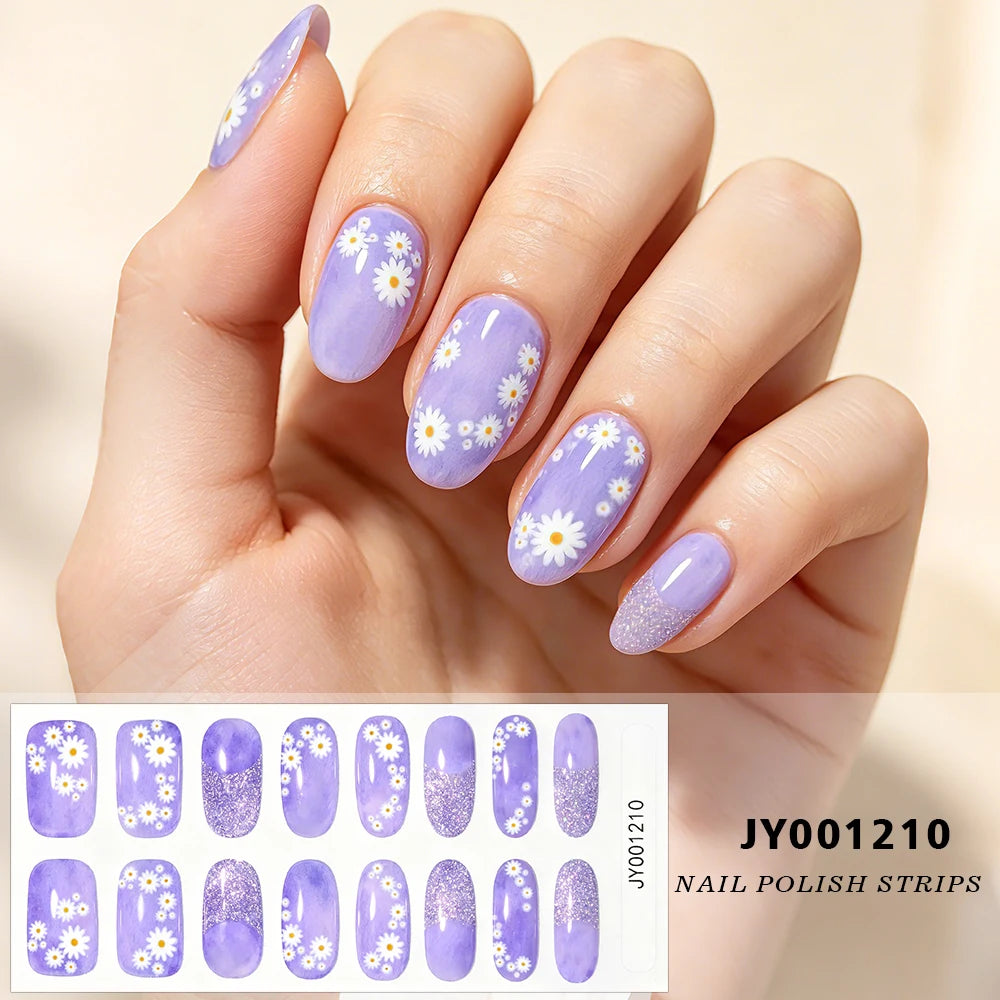Spring Daisy Nail Stickers 16 Tips | Full Cover Glitter Decals