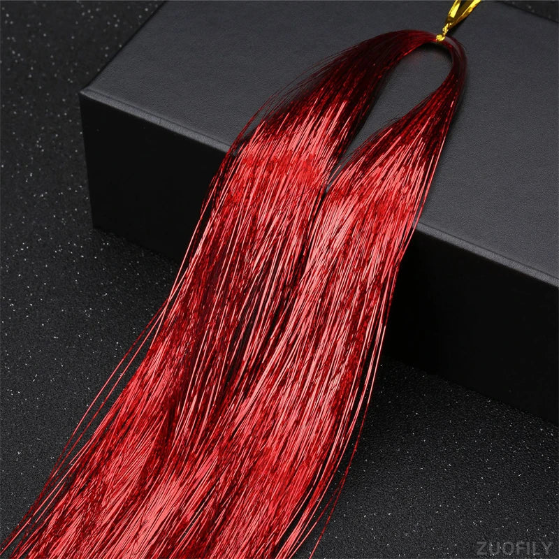 Holographic Hair Tinsel Extensions – Rainbow Glitter Strands Hair Tinsel Extensions PRIMED Big red