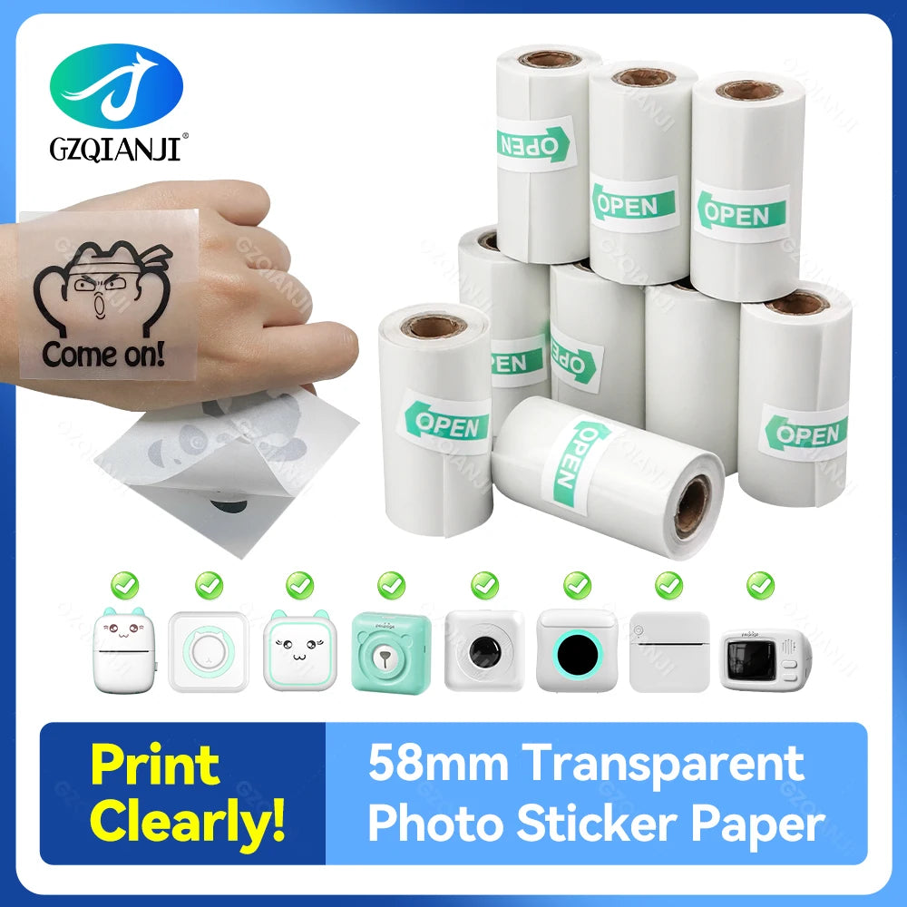 Translucent 58mm Thermal Sticker Paper Rolls 57x30mm | Mini Printer Thermal Sticker Paper PRIMED