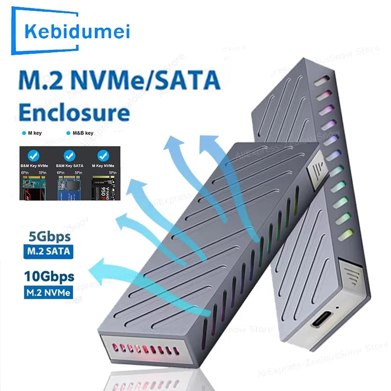 M.2 NVMe SATA SSD Enclosure 10Gbps USB 3.1 Type-C Aluminum SSD Enclosure PRIMED