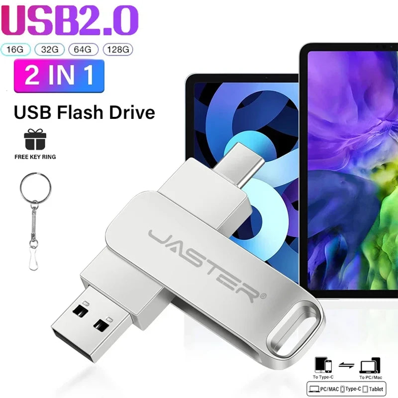 JASTER 2-in-1 Type-C USB Flash Drive 8GB–64GB Metal Stick USB Flash Drive PRIMED