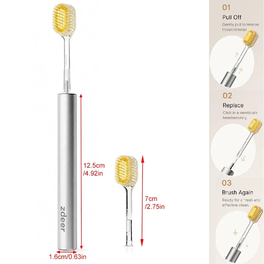 ZDEER Metal Toothbrush Set – 6 Soft Replaceable Brush Heads