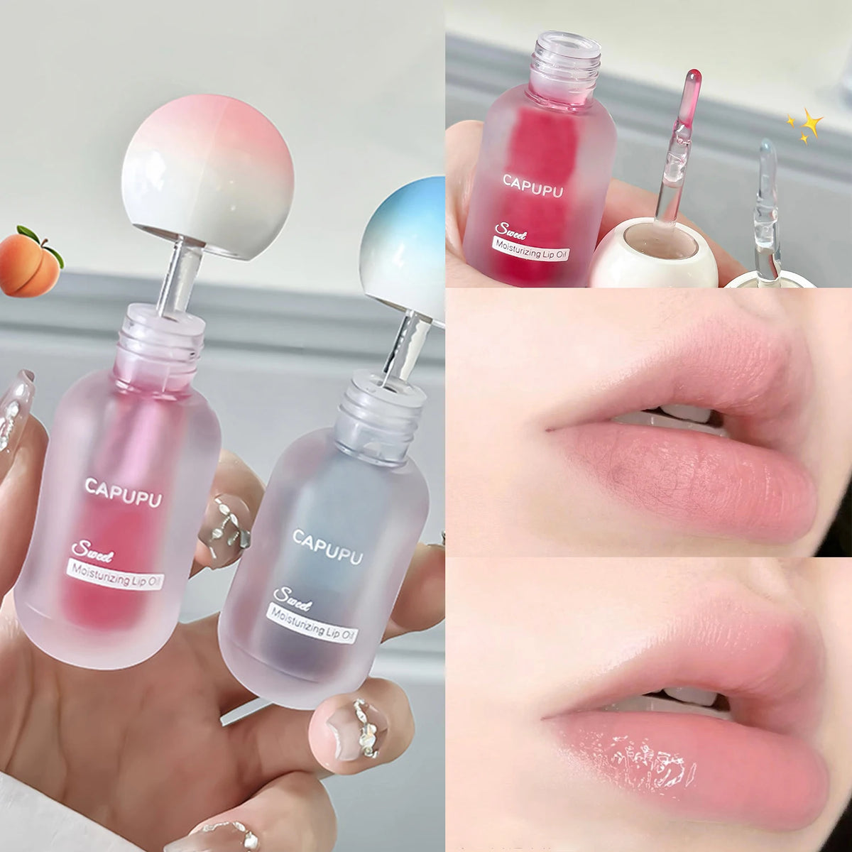 Peach Crystal Jelly Lip Oil Gloss – Hydrating & Plumping Lip Oil Gloss PRIMED 02 peach
