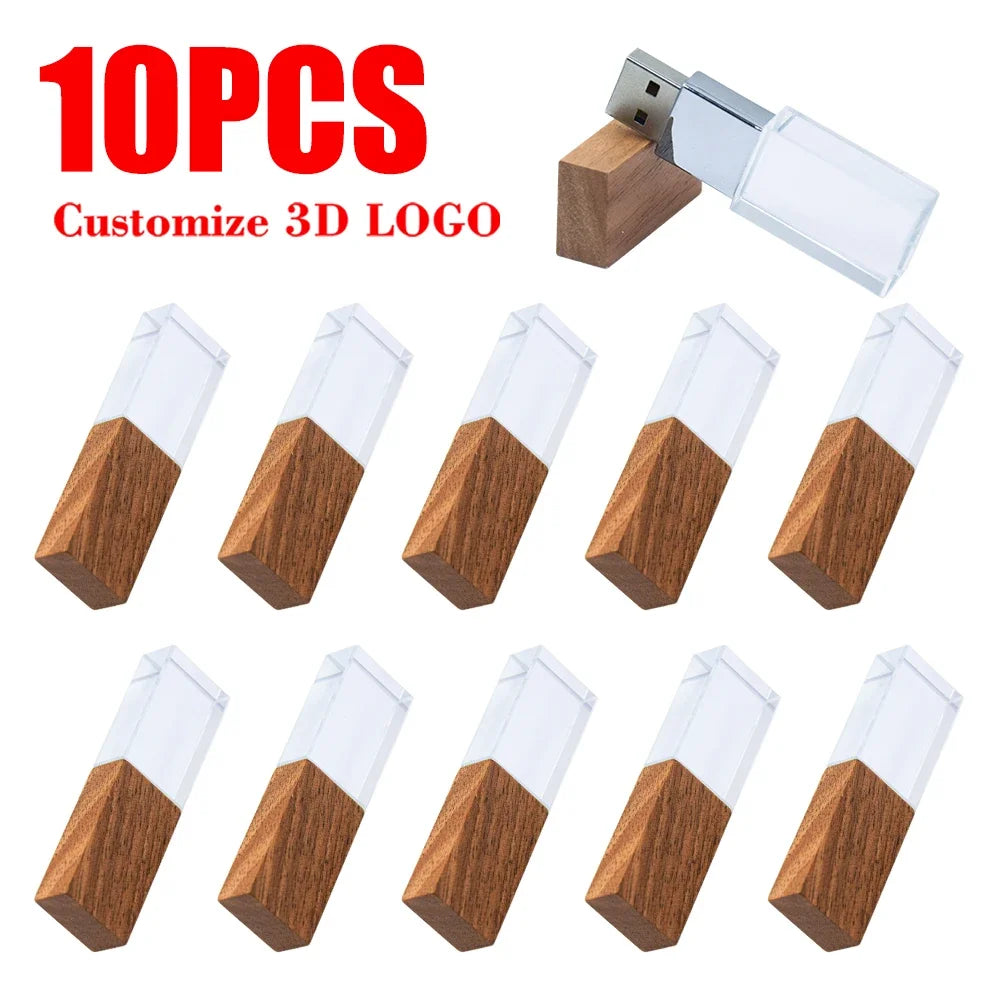 10-Pack Crystal USB Flash Drives | Custom Logo Wedding Gift Crystal USB Flash Drive PRIMED 4GBx10pcs Walnut usb