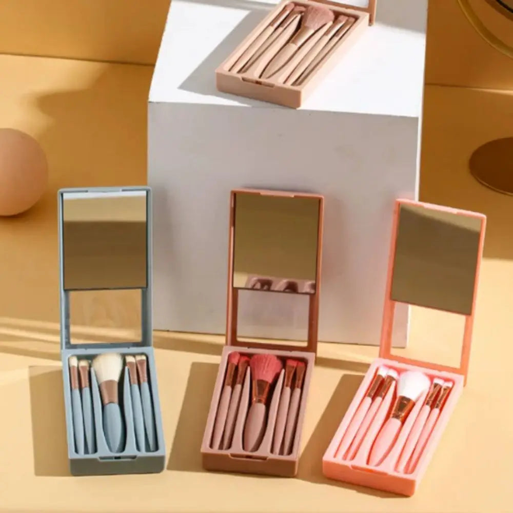 5-Piece Travel Makeup Brush Set with Mirror & Case Travel Makeup Brush Set PRIMED
