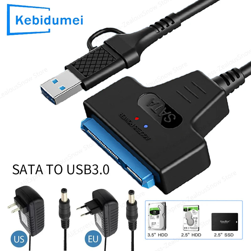 USB 3.0/Type-C to SATA Adapter – 2.5" & 3.5" SSD HDD SATA Adapter Cable PRIMED