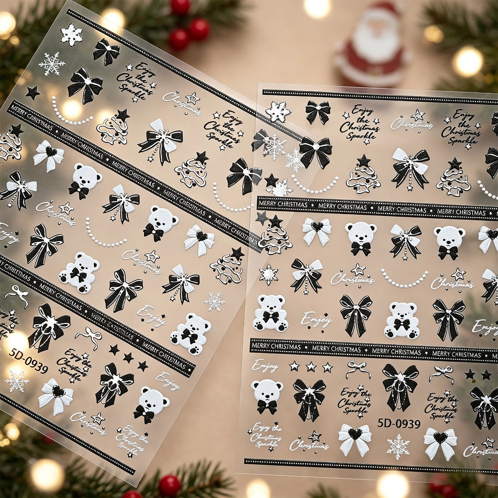 5D Christmas Nail Art Stickers – Bear, Snowflake & Tree Decals Nail Art Stickers PRIMED