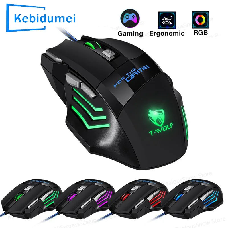 USB Wired Gaming Mouse 7 Button RGB Backlit 2400 DPI Ergonomic