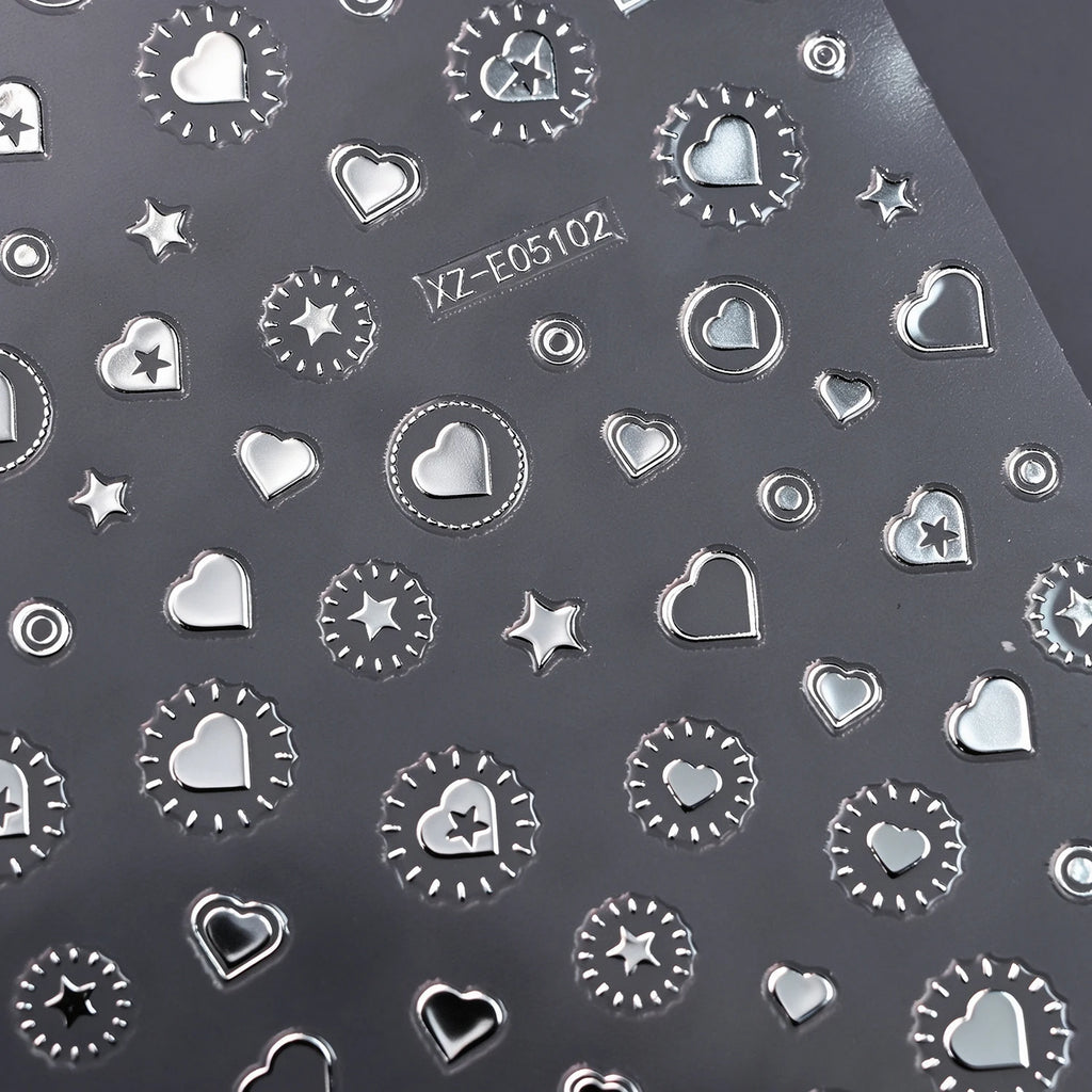 6-Piece Silvery Foil Nail Art Stickers – Cats Bears Hearts Nail Art Stickers PRIMED