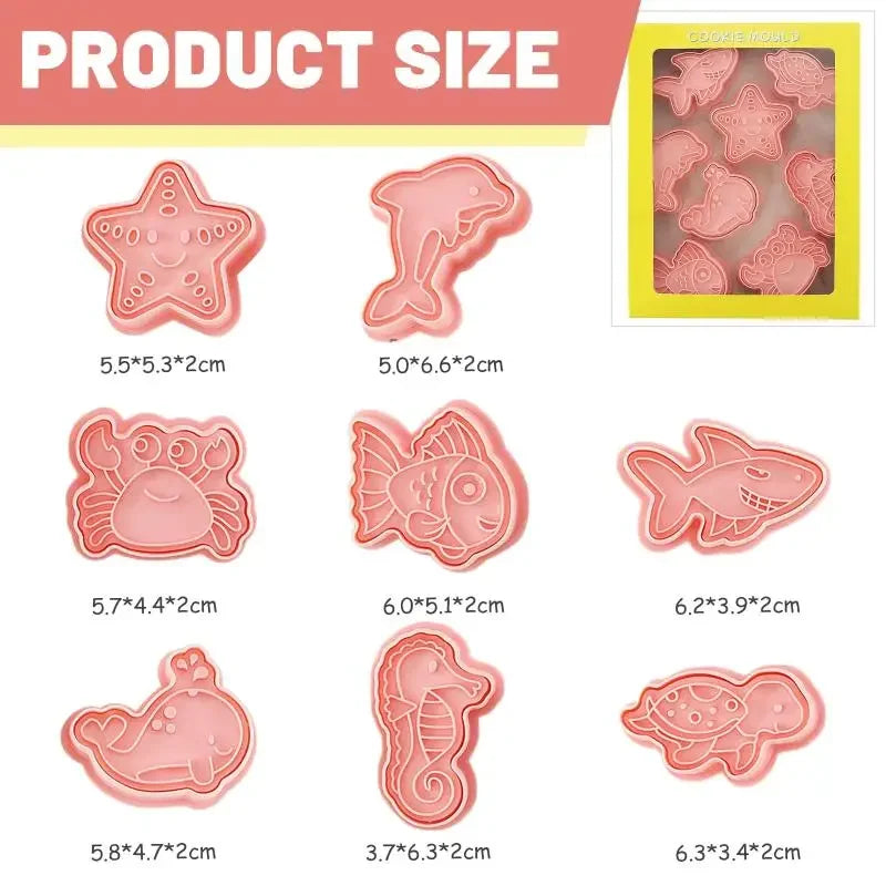 8-Piece 3D Cookie Stamp Molds – Ocean & Christmas Designs Cookie Stamp Molds PRIMED