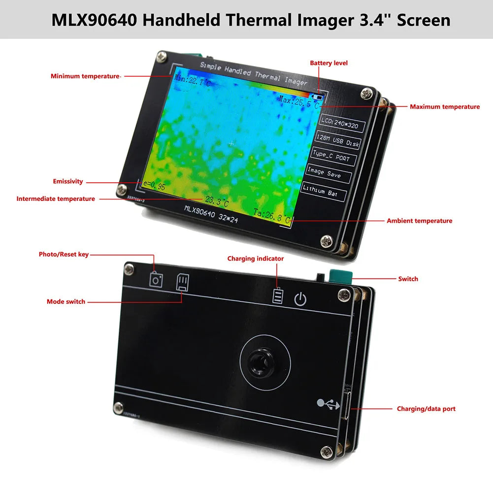 MLX90640 Handheld Infrared Thermal Imager | 2.8" TFT -40~300°C Infrared Thermal Imager PRIMED