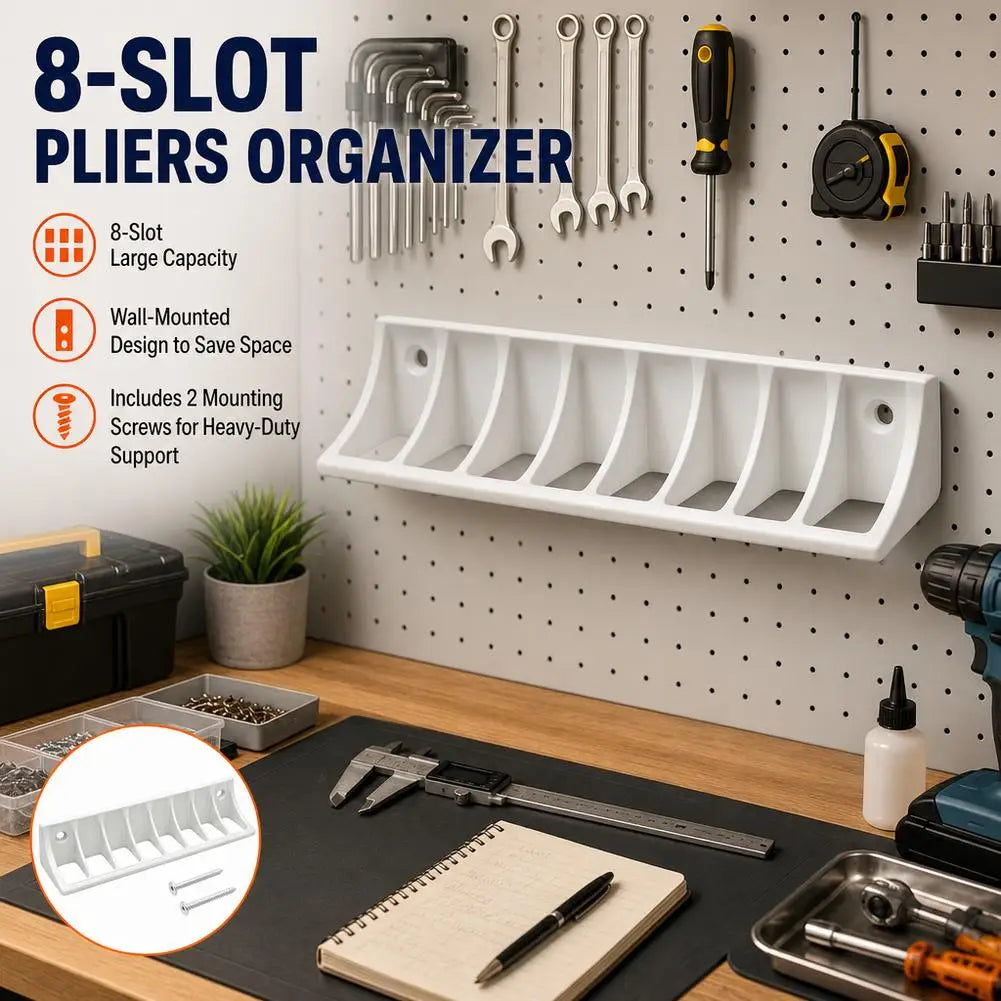 Wall Mount 8-Slot Plier Holder | Garage Tool Rack Organizer Wall Tool Organizer PRIMED