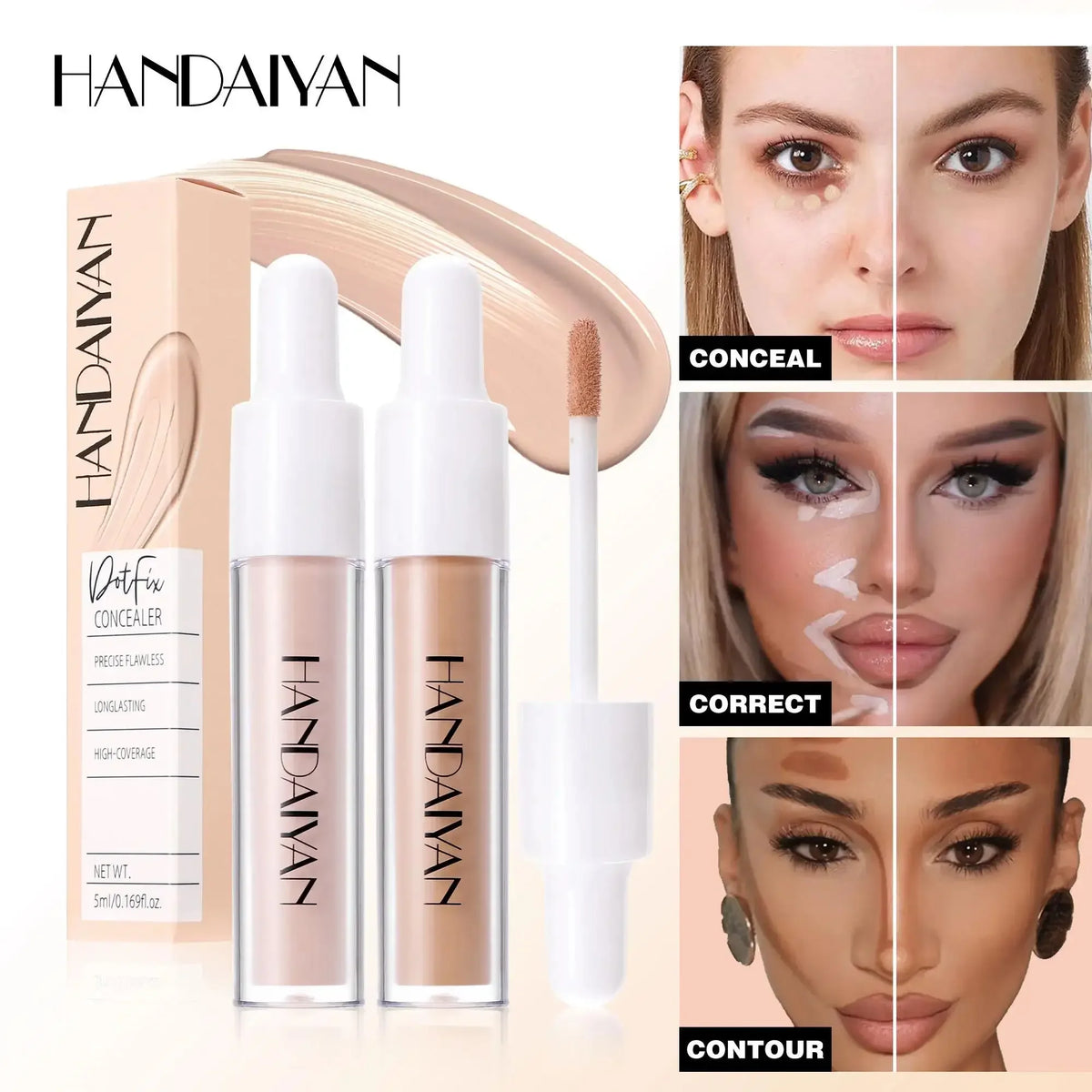 HANDAIYAN 8-Shade Liquid Concealer – Full Coverage Waterproof