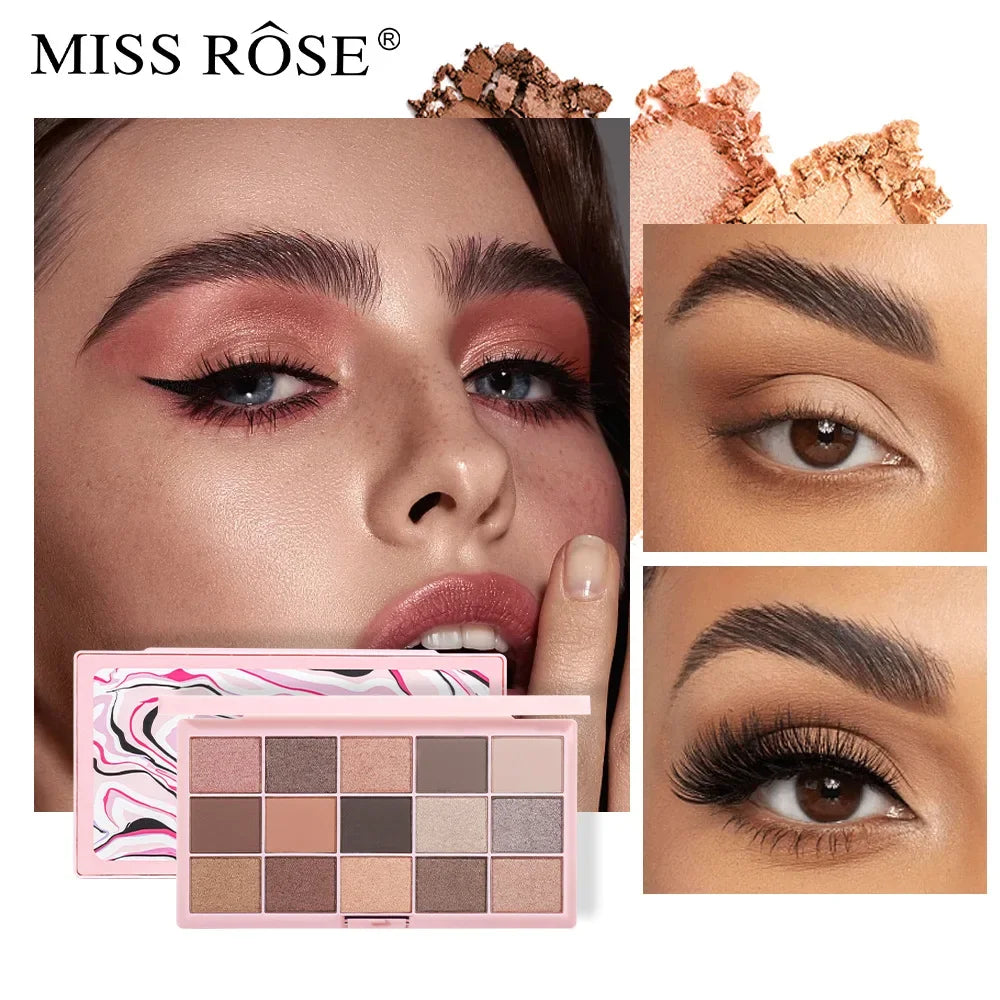 MISS ROSE 15-Color Nude Eyeshadow Palette – Matte & Shimmer Eyeshadow Palette PRIMED