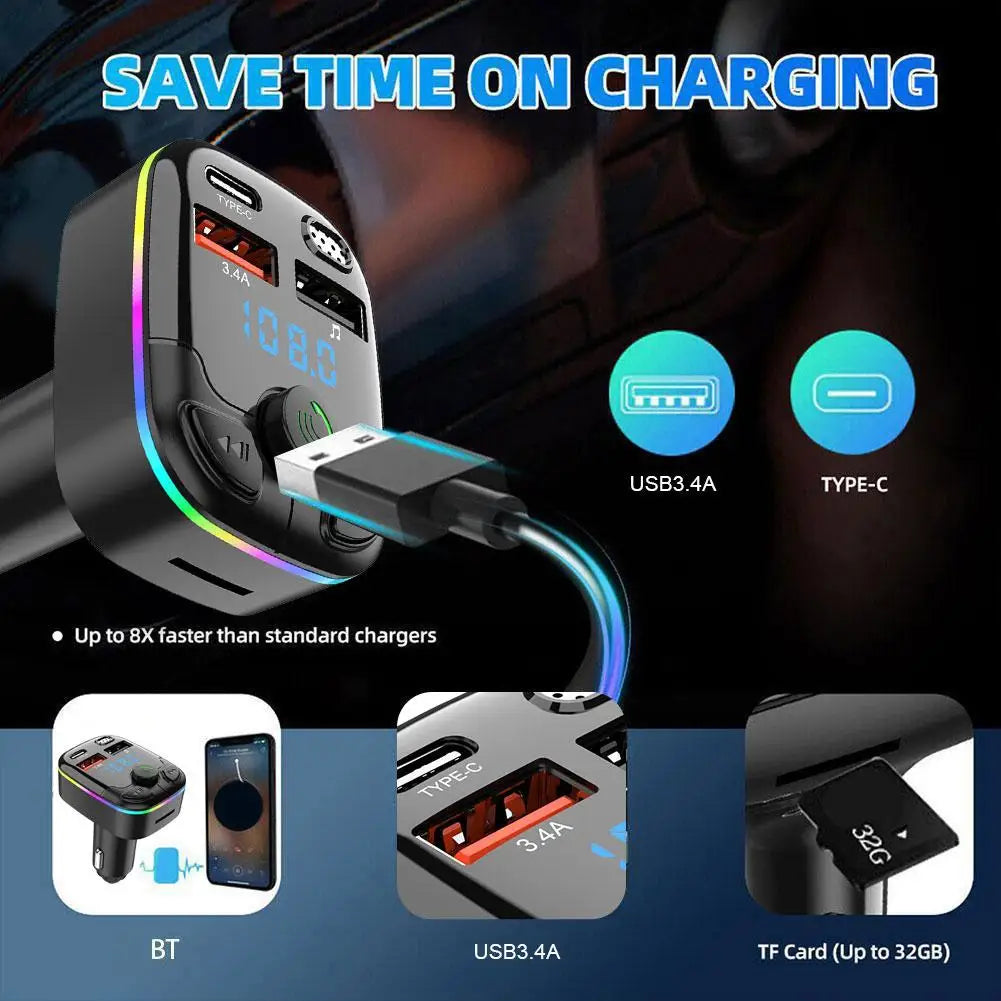 Bluetooth 5.0 FM Transmitter Car Charger – Type-C QC3.0 USB FM Transmitter Adapter PRIMED
