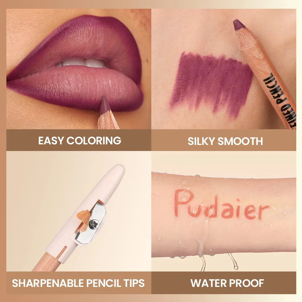 Pudaier Matte Nude Lip Liner Pencil Set – 6 Pcs Waterproof Lip Liner Set PRIMED