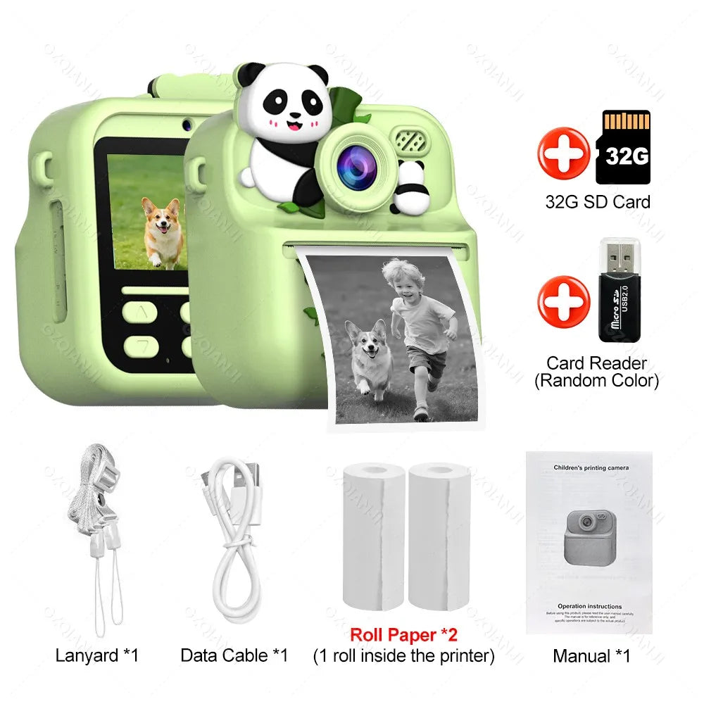 Kids Instant Print Camera 1080P HD Dual Lens 58mm Thermal Printer Kids Instant Camera PRIMED Add 32G SDCard 1