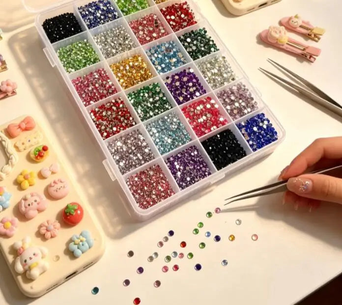 9000Pcs Mixed Nail Rhinestones – 24 Grid Flat Back Gems Set