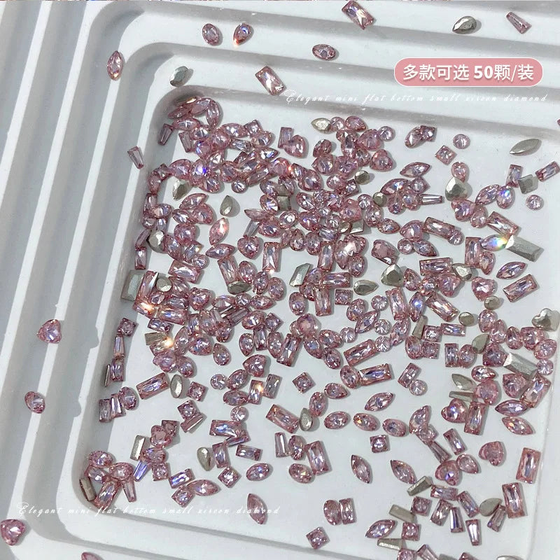 50Pcs Pink Zircon Nail Rhinestones Heart & Oval Manicure Charms Nail Art Rhinestones PRIMED