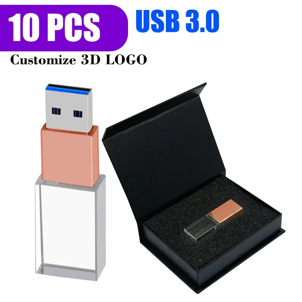 10-Pack Custom Logo Crystal USB 3.0 Flash Drives 8GB–128GB USB Flash Drive PRIMED 128GBX10PCS rose gold with box