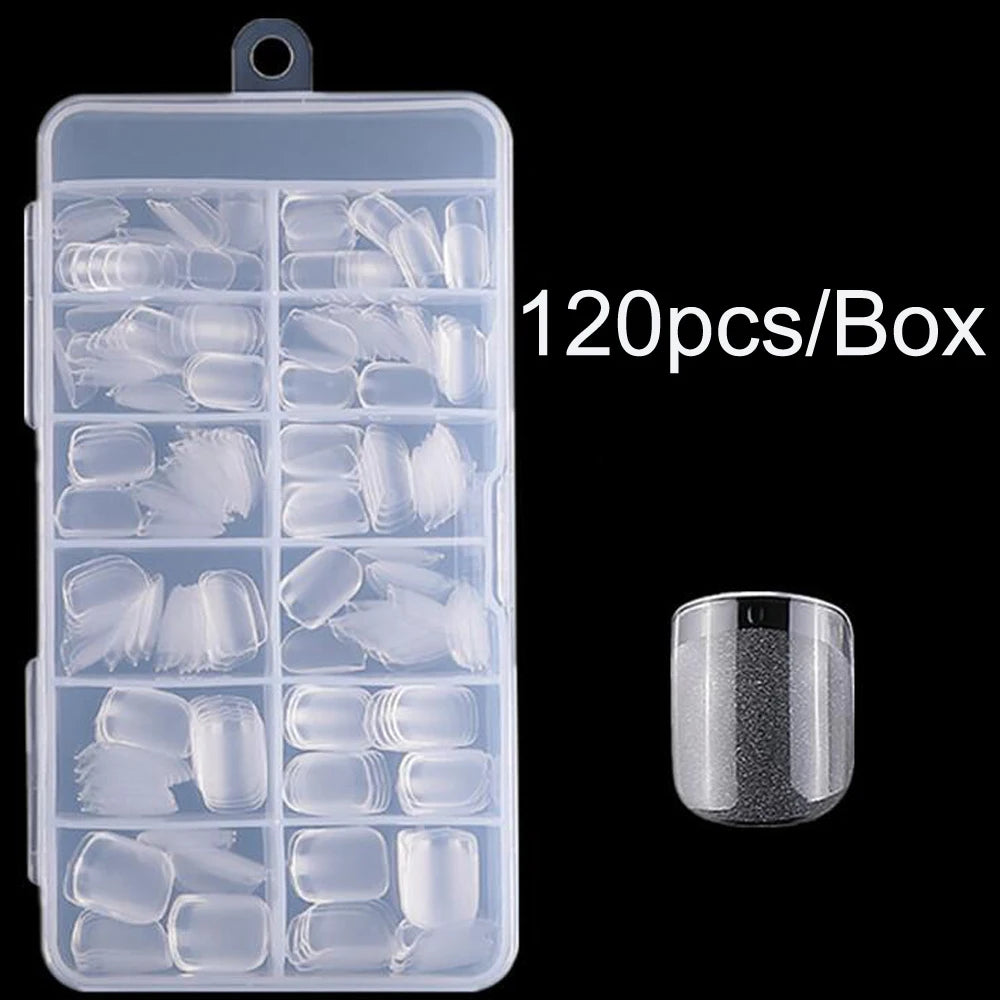 120pcs Glossy French Press On Nails Almond Full Coverage Set