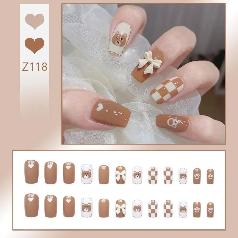 French Press On Nails Set – 24 Short Acrylic Tips with Glue