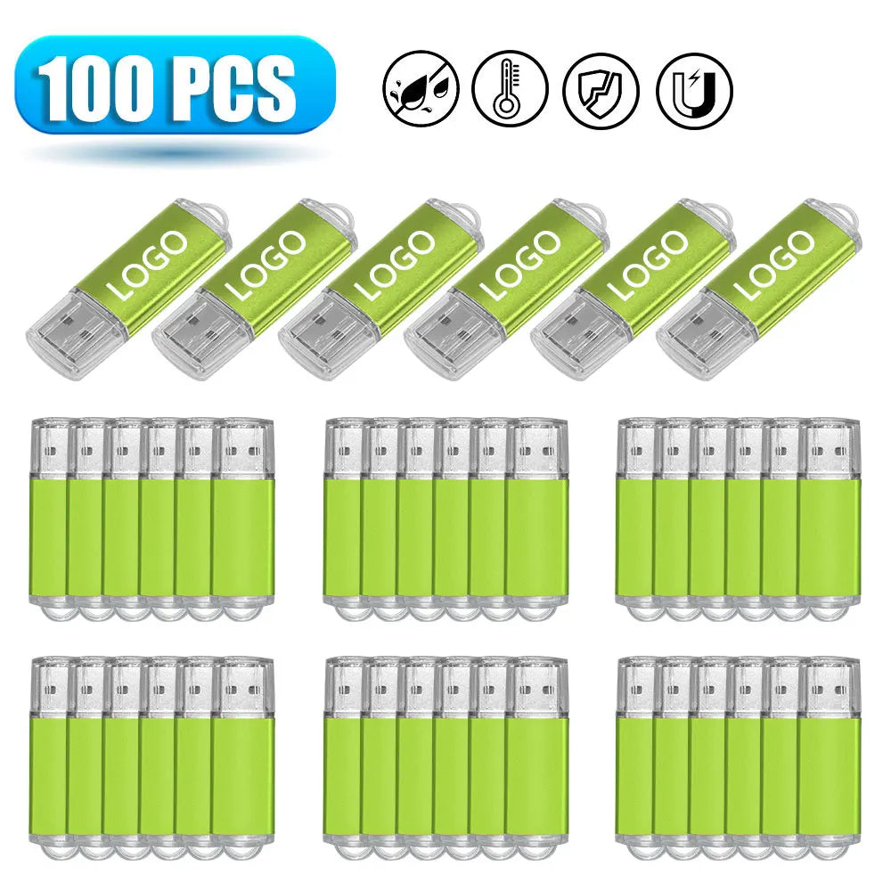 100 Pack Custom Logo USB Flash Drives 512MB–64GB Bulk USB Flash Drive PRIMED 1GB Green USB 2.0