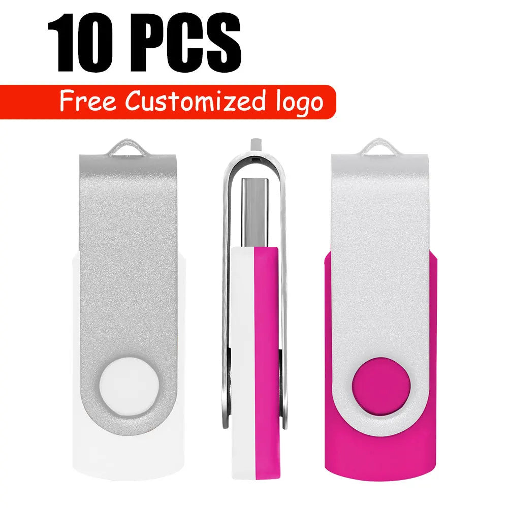 10-Pack Custom Logo Metal USB Flash Drives 256MB–128GB USB Flash Drive PRIMED 128MB x 10PCS silver-pinkA