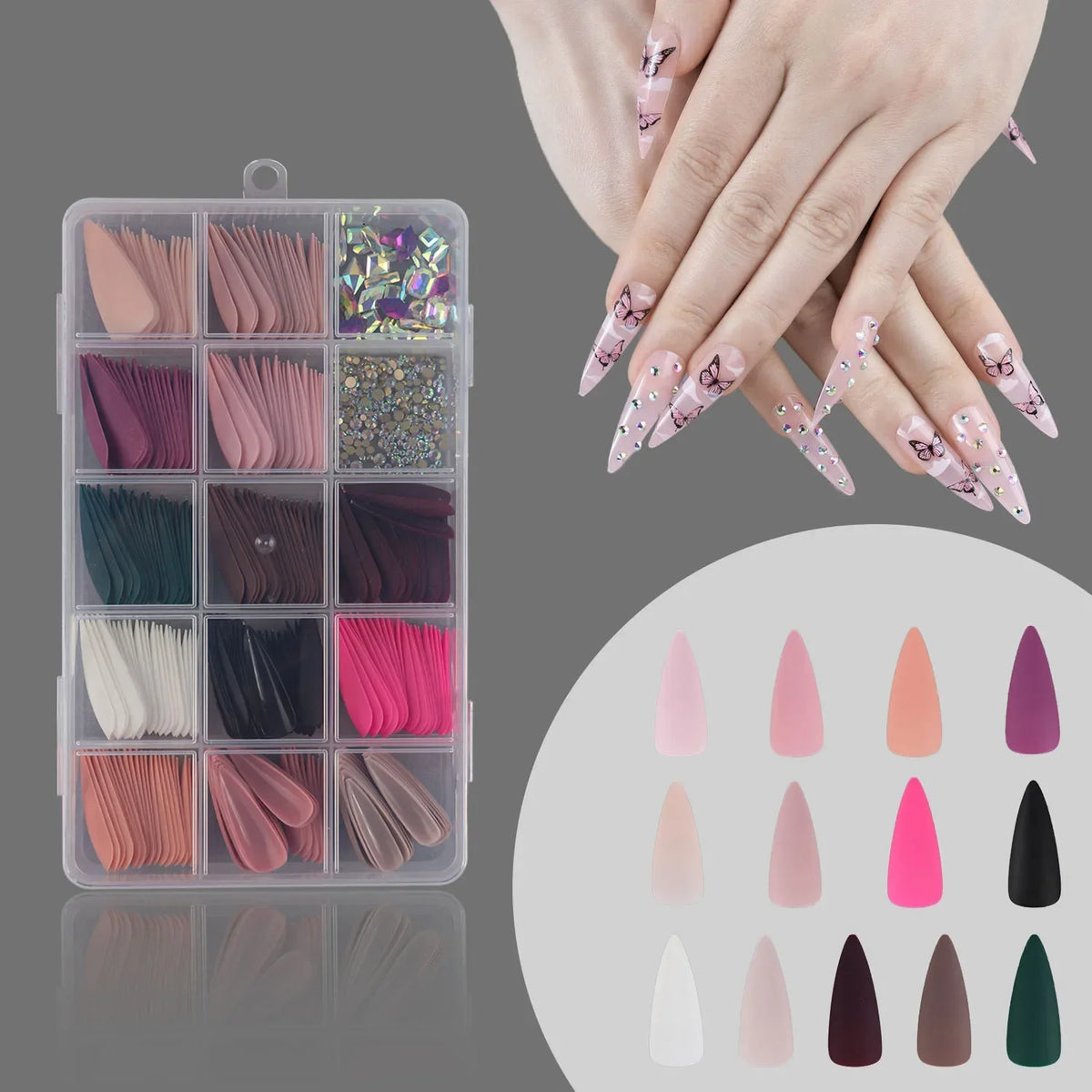 LEKGAVD Long Press-On Nails Set – Diamond DIY Manicure Kit