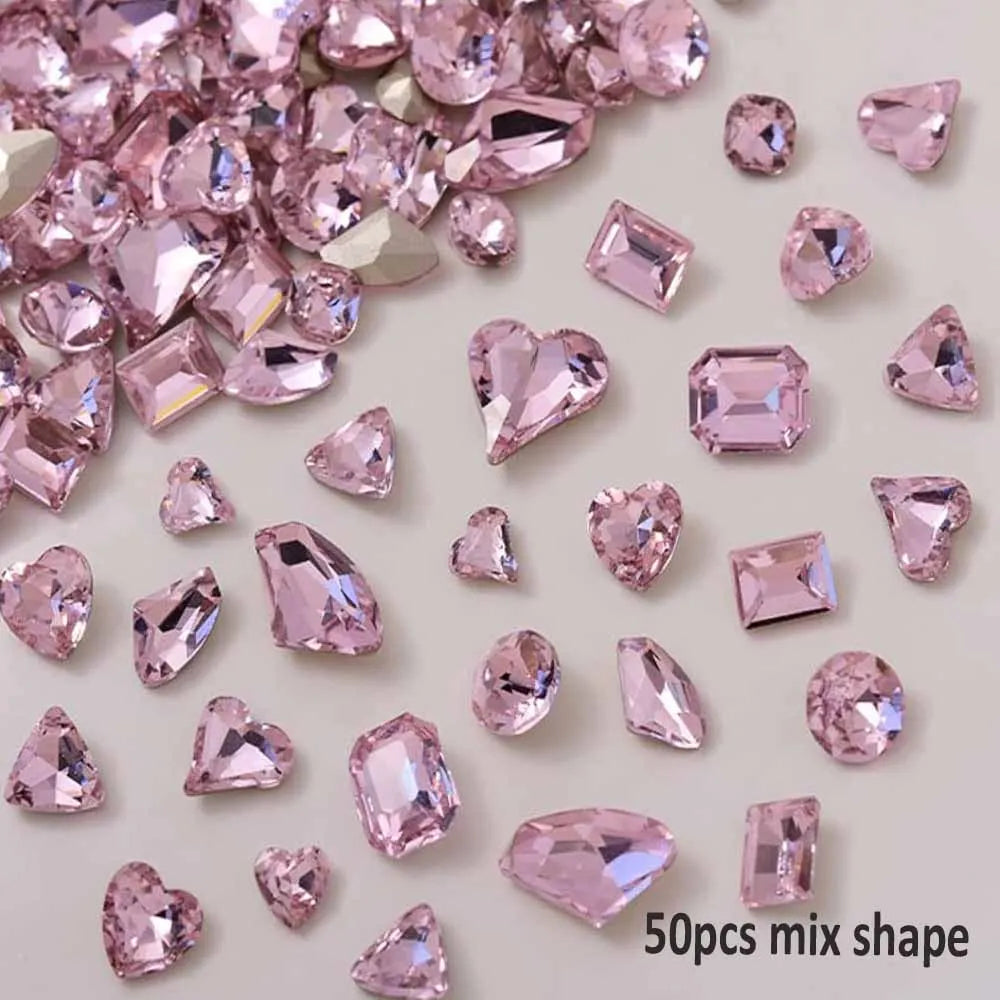 50Pcs Pink Zircon Nail Rhinestones Heart & Oval Manicure Charms Nail Art Rhinestones PRIMED JZ88-2