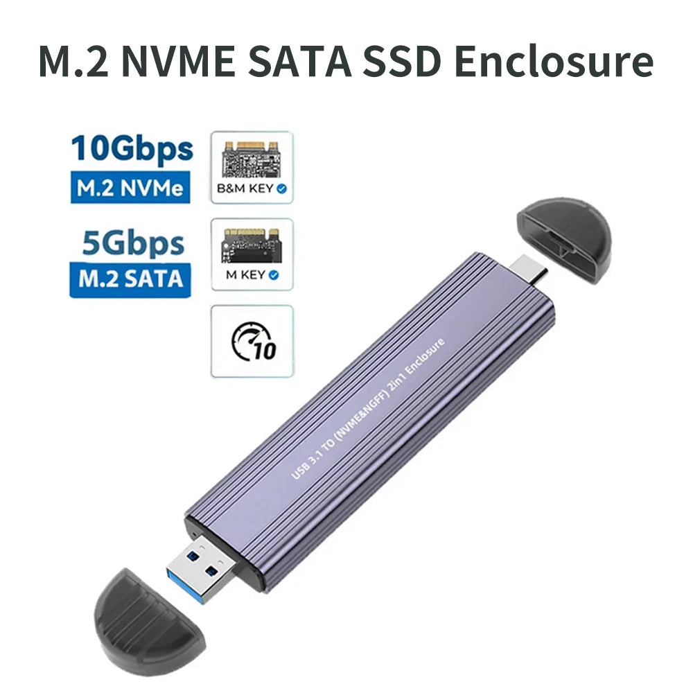 10Gbps M.2 NVMe SSD Enclosure USB-A USB-C Aluminum Case SSD Enclosure PRIMED