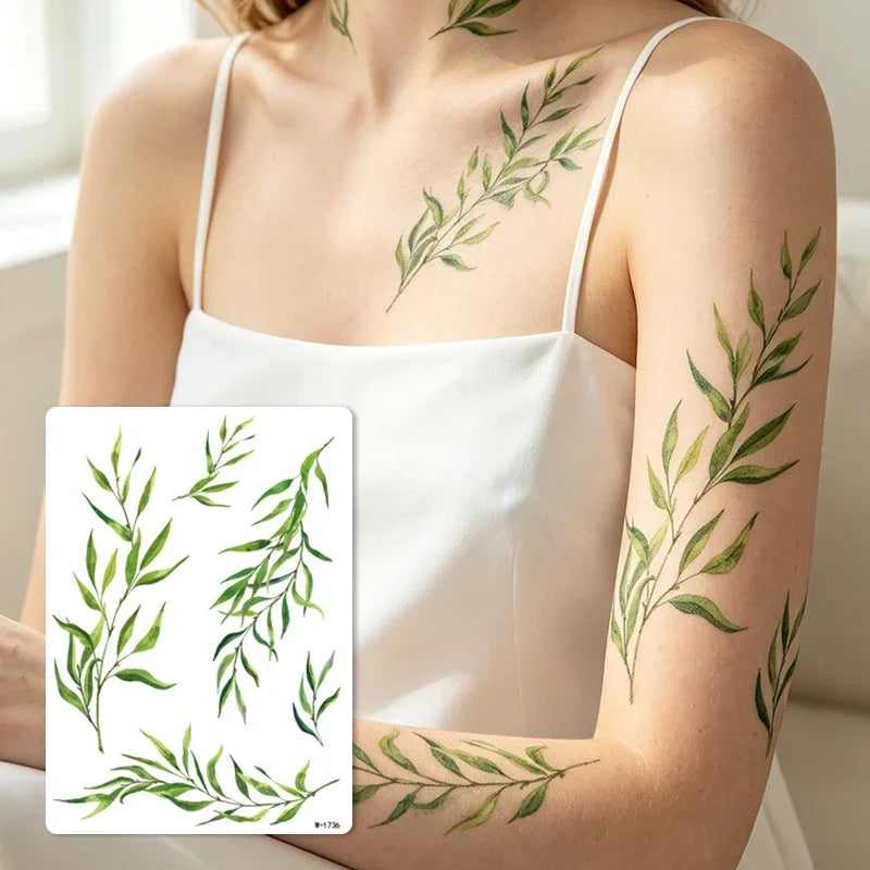 Green Vine Leaf Temporary Tattoo Sticker – Waterproof Body Art Temporary Tattoo Sticker PRIMED W-1736
