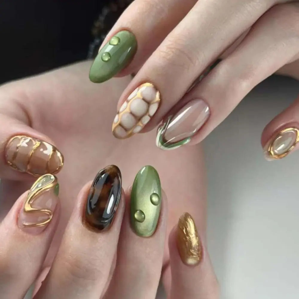 Almond Press-On Nails – French Floral & Fruit Designs 24pc