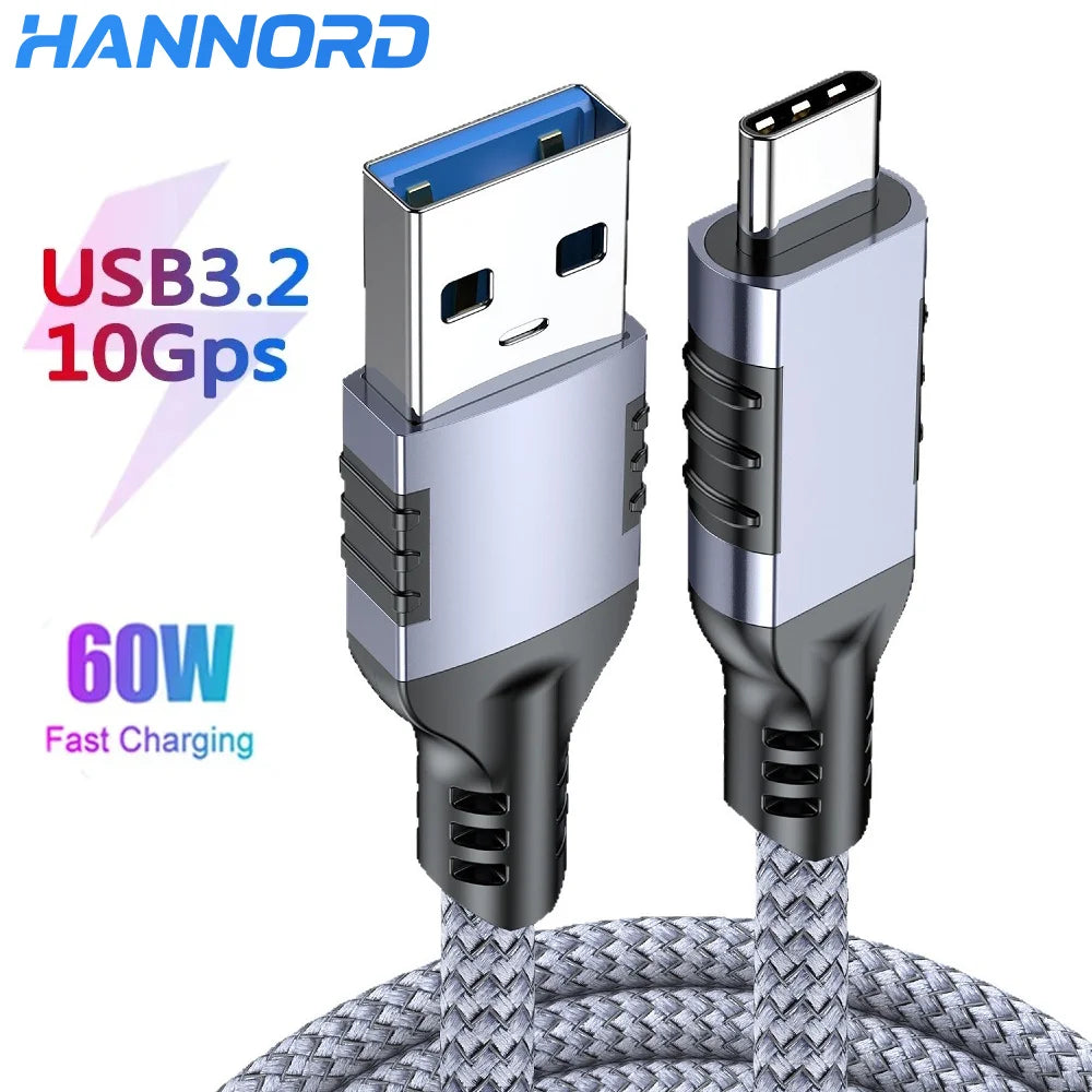 Hannord USB-A to USB-C Cable 10Gbps 60W Fast Charging USB-C Cable PRIMED