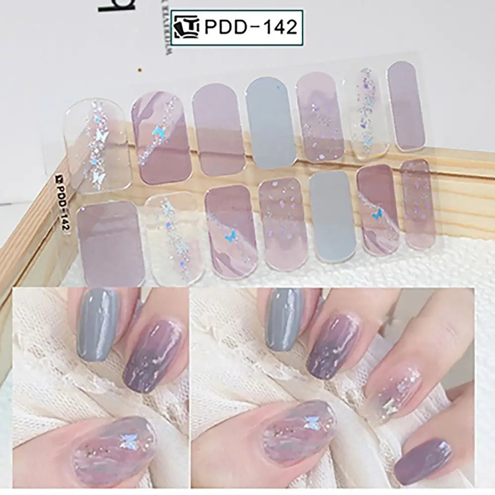 Semi-Cured Gel Nail Stickers – Floral Full Cover DIY Nail Art