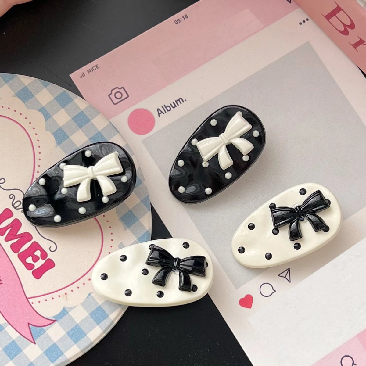 Polka Dot Bow Hair Clip – Black & White Cute Clip for Women