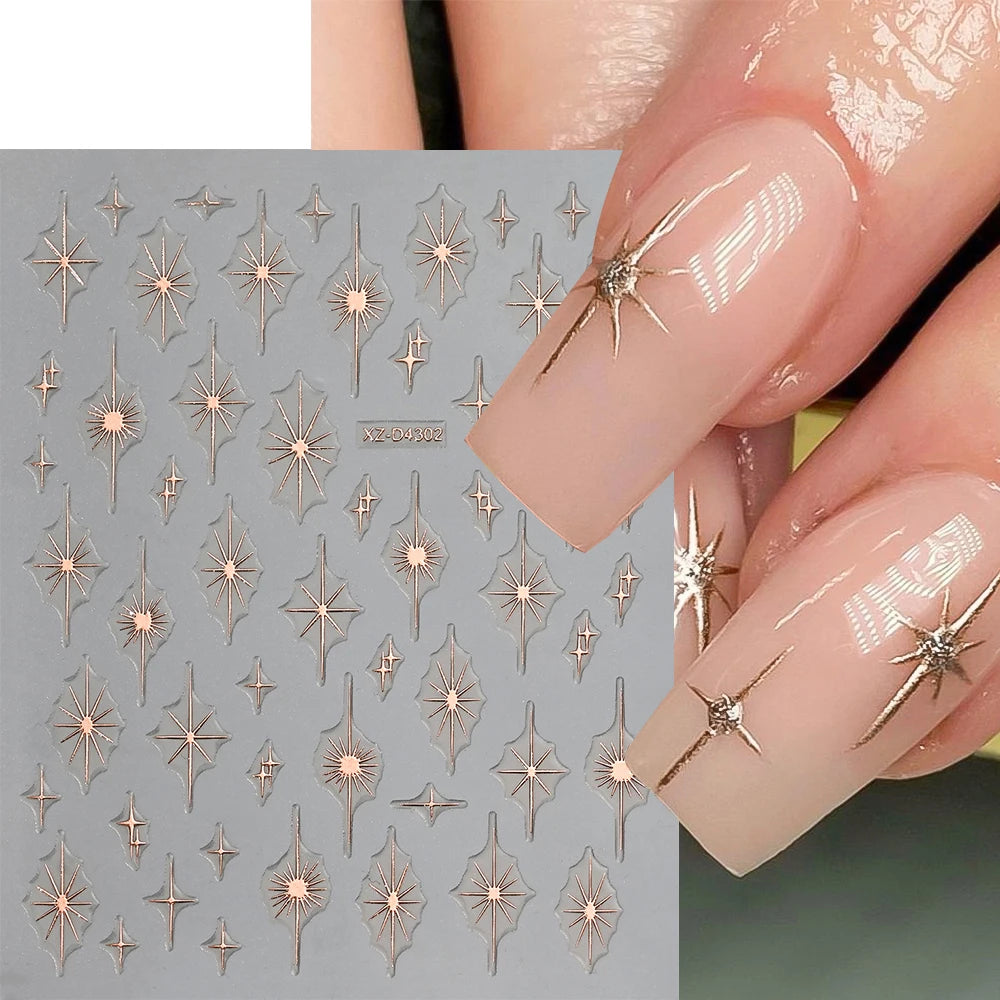 Rose Gold 3D Nail Stickers – Sun Moon Star Bohemian Art
