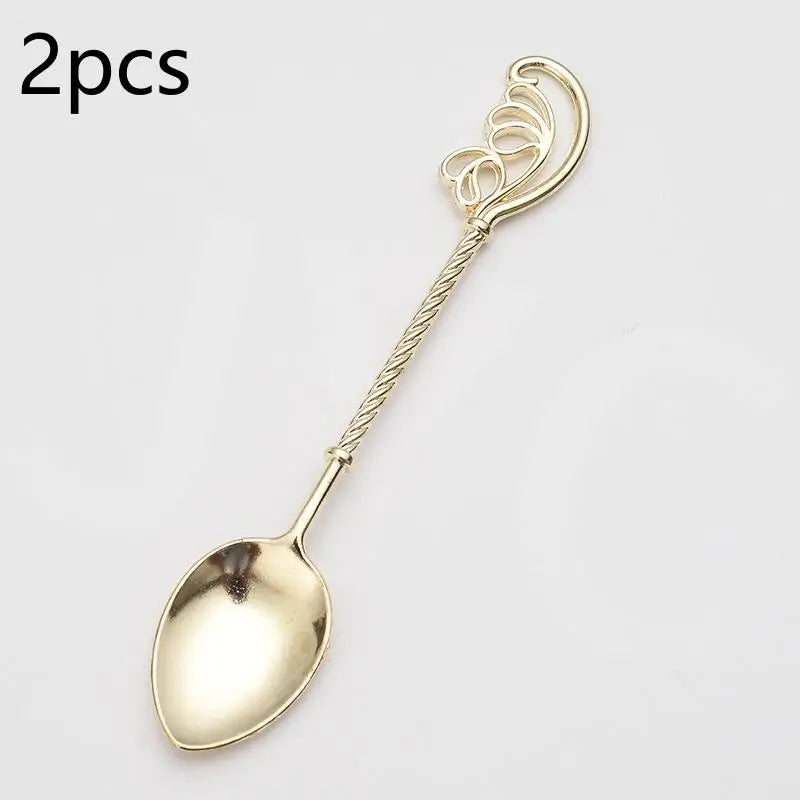 Vintage Mirror-Polished Coffee Spoons Set of 2 | Zinc Alloy