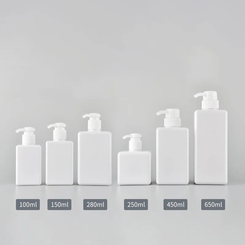Square Refillable Pump Bottle – Soap, Shampoo & Lotion 100–650ml Refillable Pump Dispenser PRIMED white-280ml Plastic