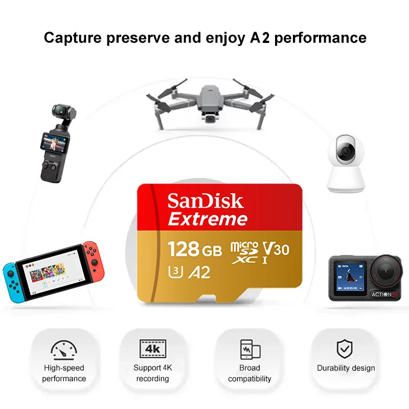 SanDisk Extreme MicroSD V30 A2 U3 – Up to 190MB/s | 32–256GB MicroSD Memory Card PRIMED